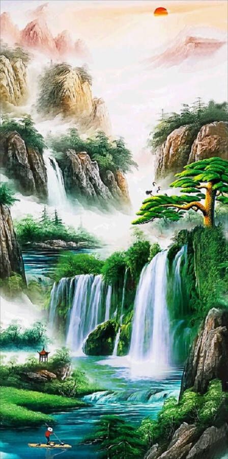 Diamond painting Canvasdoek met voorbedrukte afbeelding 45 x 85 cm prachtige valei waterval