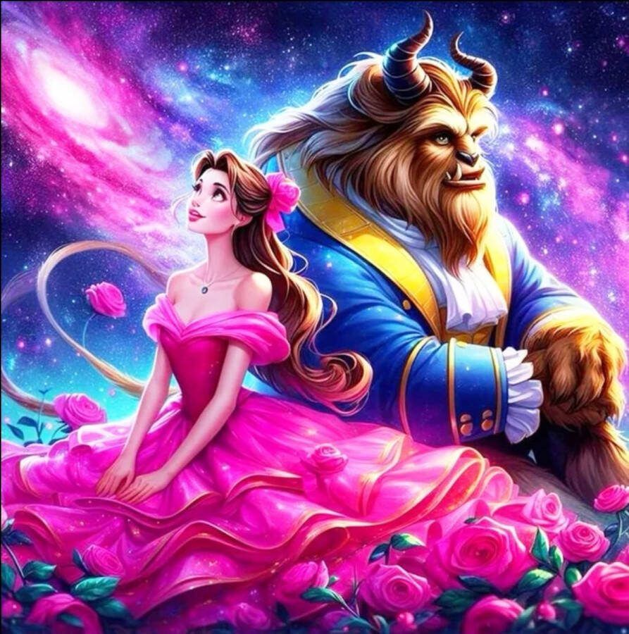 Diamond painting Disney Belle en het beest 50x50 ronde steentjes