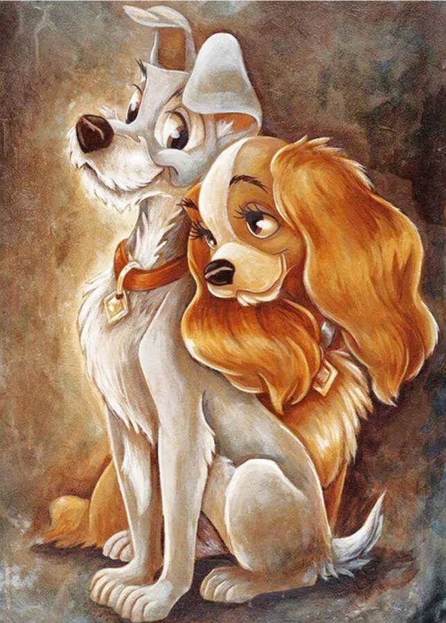 Diamond painting Disney lady en de vagebond 50x70 ronde steentjes