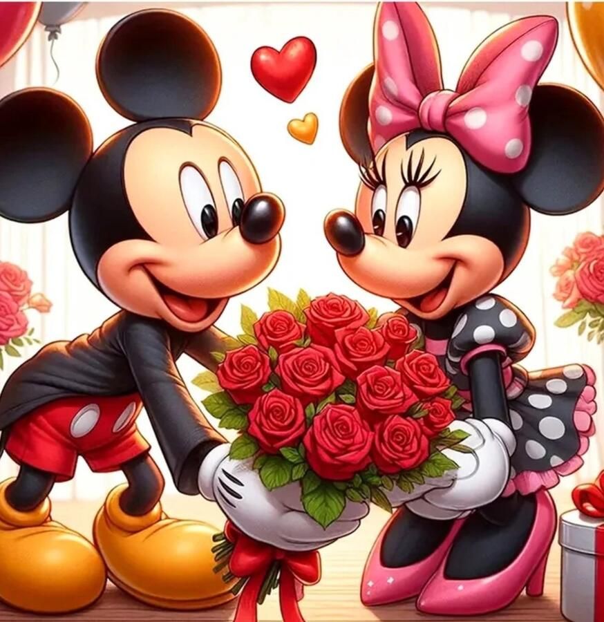 Diamond painting Disney Mickey en Minnie 50x50 vierkante steentjes