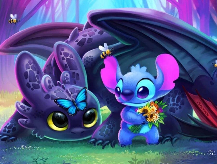 Diamond painting Disney Stitch 30x40 vierkante steentjes