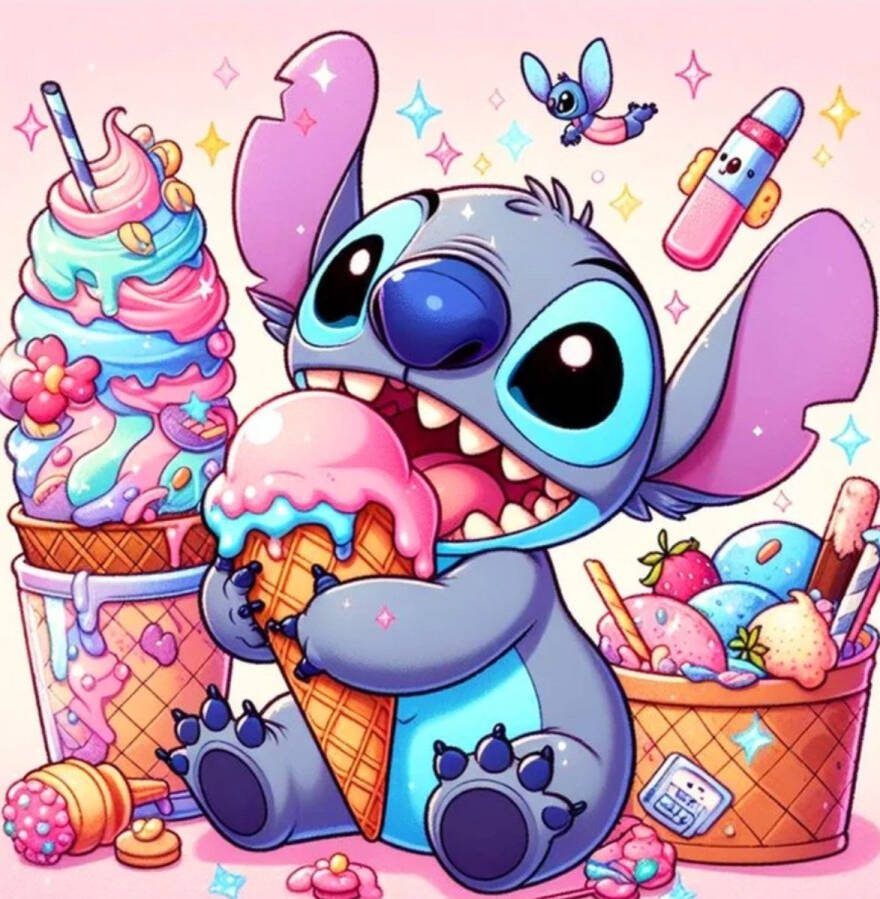 Diamond painting Disney Stitch 50x50 ronde steentjes