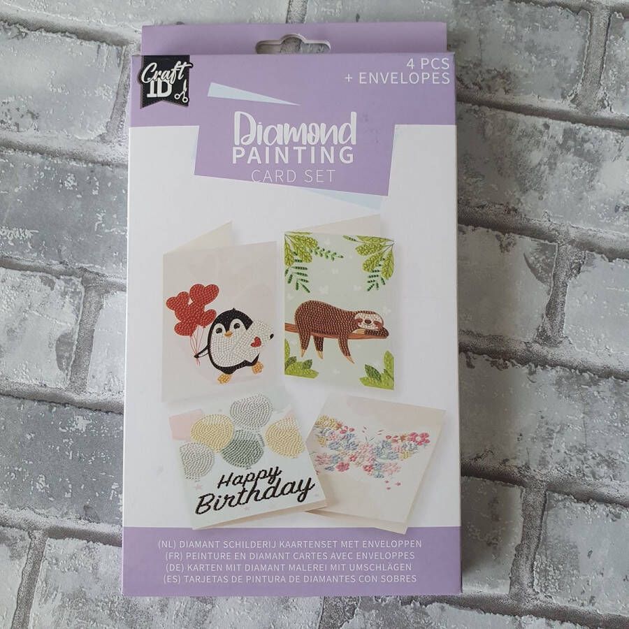 Diamond painting DIY kaart set paars Set van 4 ronde steentjes