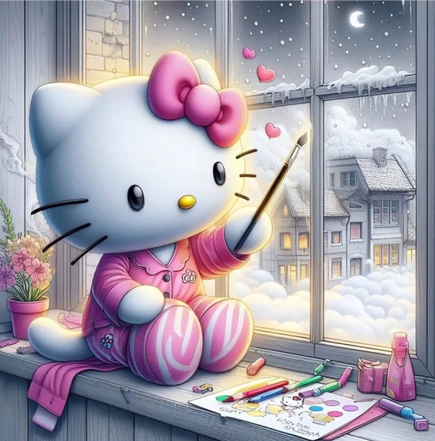 Diamond painting Hello Kitty 50x50 ronde steentjes
