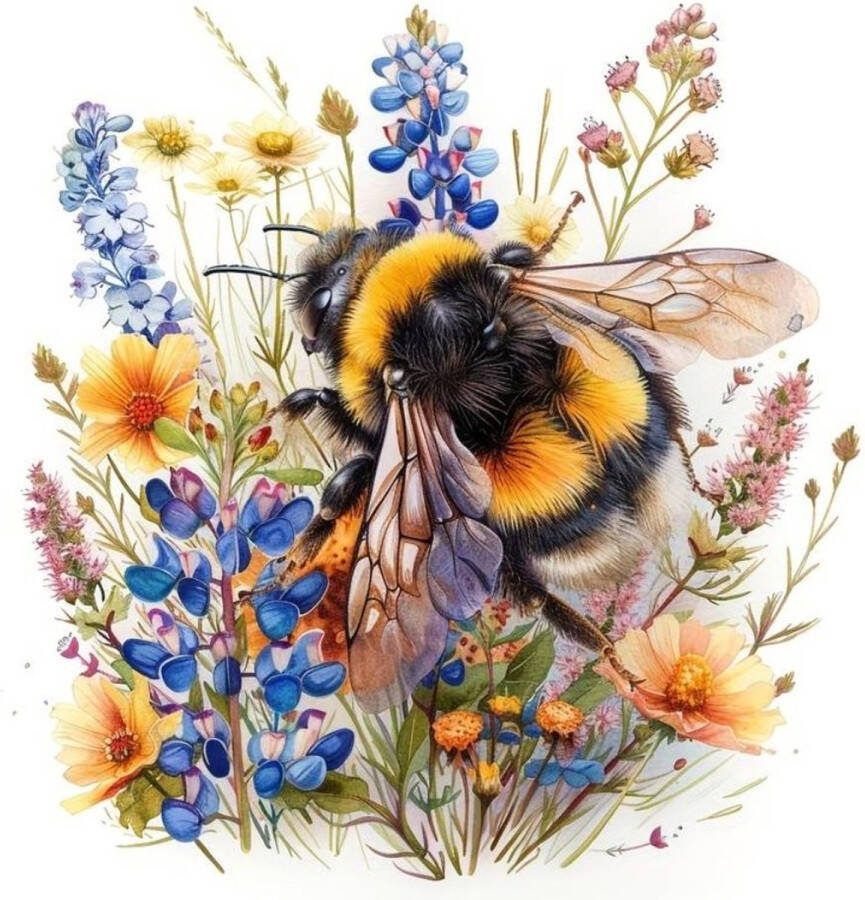 Diamond Painting Hommel op bloemen hobbypakket 40x40 cm