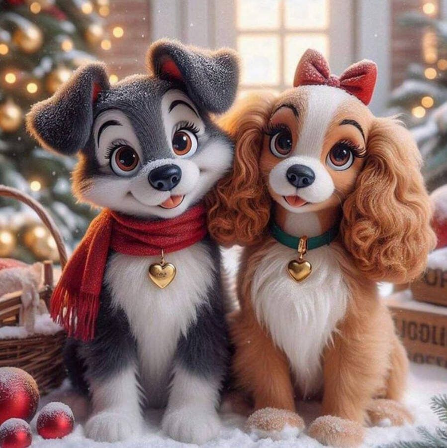Diamond Painting hondjes kerst 30x30 cm hobbypakket