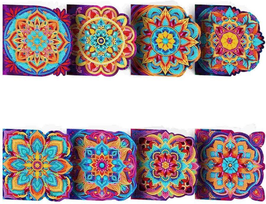 Diamond painting Kaarten Mandala 8 stuks Inclusief enveloppen en benodigdheden Compleet Hobbypakket Ronde steentjes