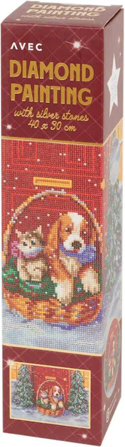 Diamond Painting Kerst 30x40cm kat hond Kerst Kerstcadeau Diamond Painting Volwassenen Diamond Painting Kinderen Diamond Painting Pakket Volledig Vierkante steentjes- glitter steenjes