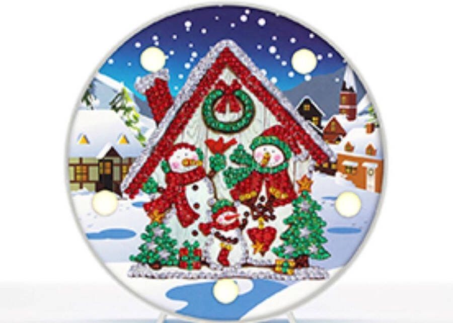 Diamond Painting Kerst Kids Ronde Staande Cartoon Led Lamp Ronde steentjes Compleet Hobbypakket