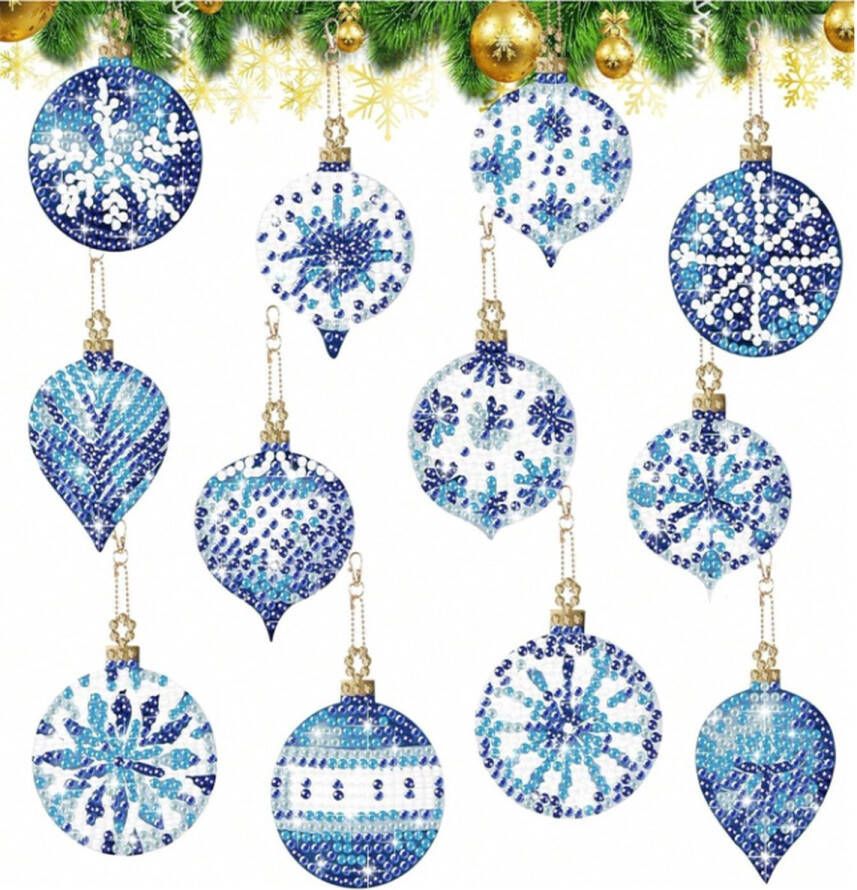 Diamond Painting Kerst Ornament set van 12 Compleet set met kettinghangers incl. pen en wax sleutelhanger hobby