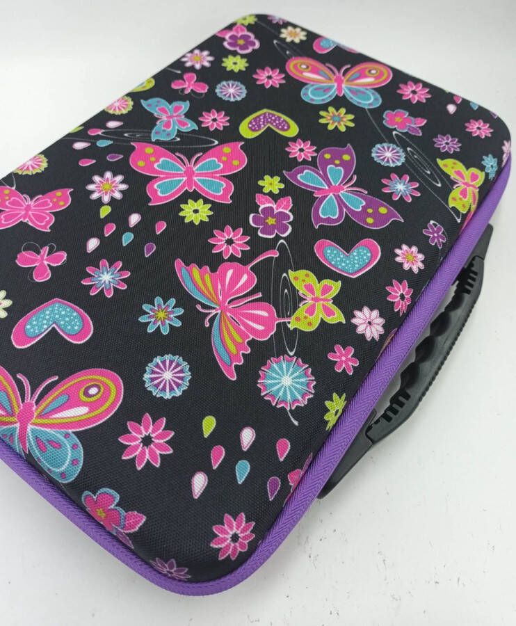 Diamond painting koffer stockage box met 60 potjes zwart met vlinders en bloemen Paarse rand