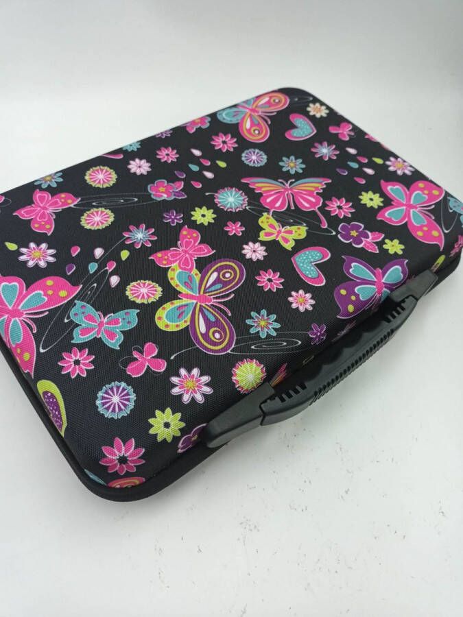 Diamond painting koffer stockage box met 60 potjes zwart met vlinders en bloemen zwarte rand