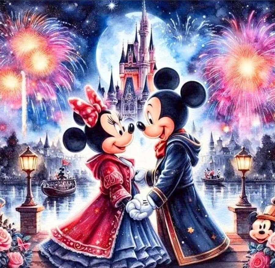 Diamond painting Mickey en Minnie 50x50 ronde steentjes