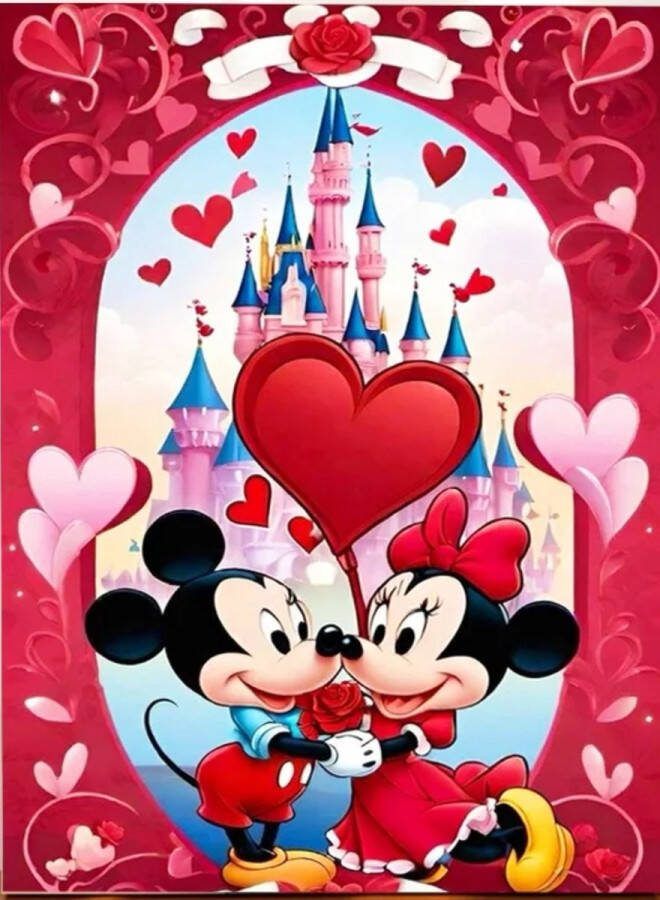 Diamond painting Mickey Mouse en Minnie Mouse 50x70 ronde steentjes