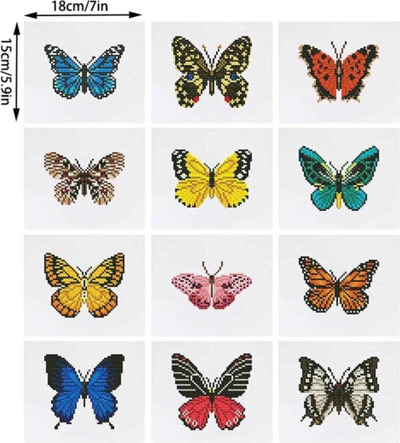 Diamond Painting Mini Vlinders 12 stuks 8x12 cm Volledig te beplakken Vierkante steentjes Compleet Hobbypakket om zo te beginnen