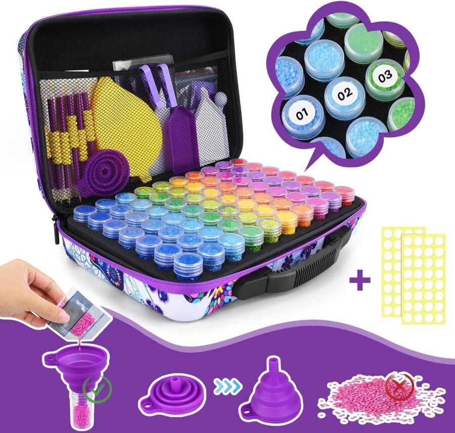 Diamond Painting Organizer 132-delig Diamond Painting Accessoires 60 vakjes met Quick Point Pen Plastic lade Pincet Opbergdoos Roller voor Volwassenen of kinderen