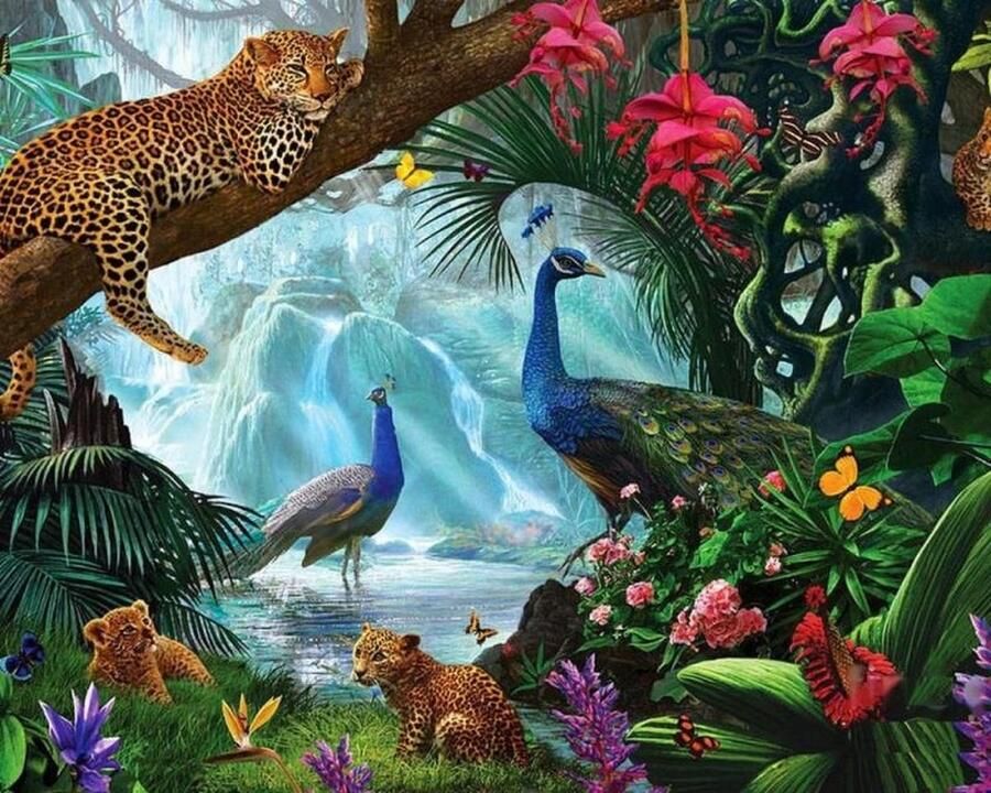 Diamond Painting Pakket Jungle met Dieren 50x40 cm Complete Set Volledige Bedekking Ronde Steentjes