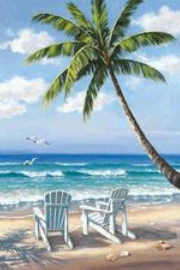Diamond painting – palmbomen op strand – 50x40 cm – vierkante stenen