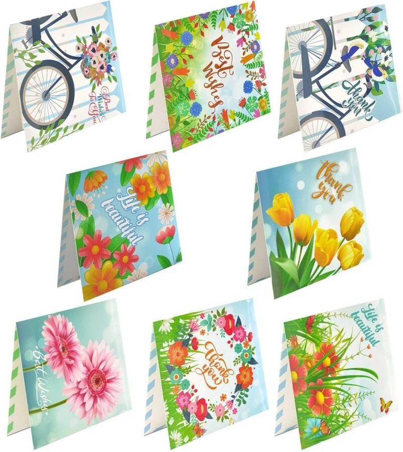 Diamond painting Pop up kaarten 8 stuks Compleet Hobbypakket Ronde steentjes