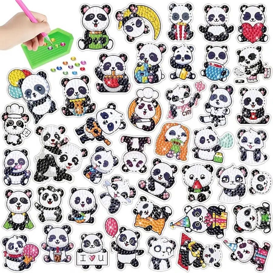 Diamond painting stickers panda 43 stuks ronde steentjes
