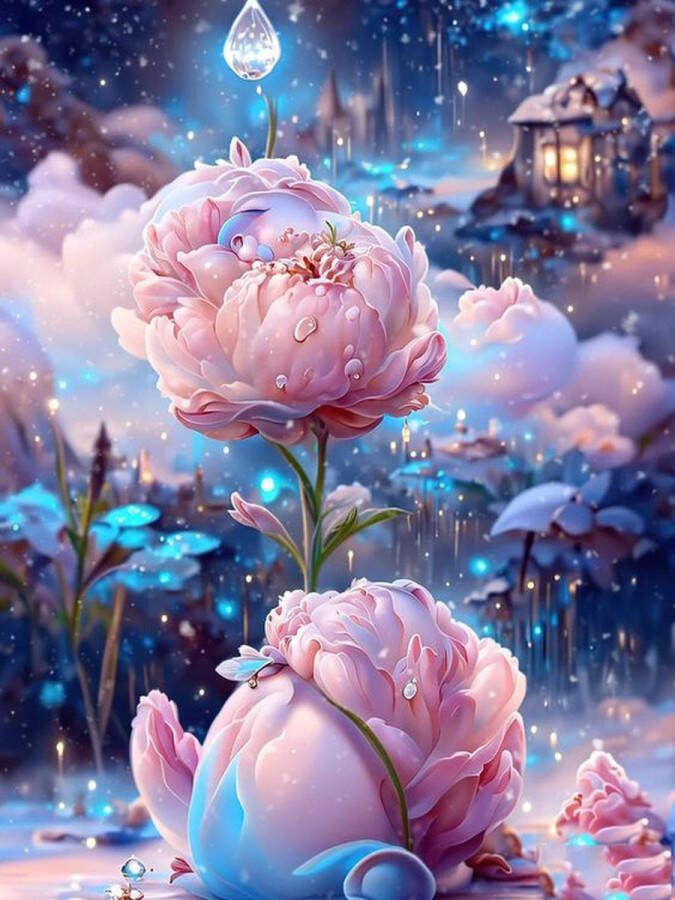 Diamond Painting Volwassenen Diamond Painting Kinderen Diamond Painting Accessoires Roze Bloemen 30x40cm