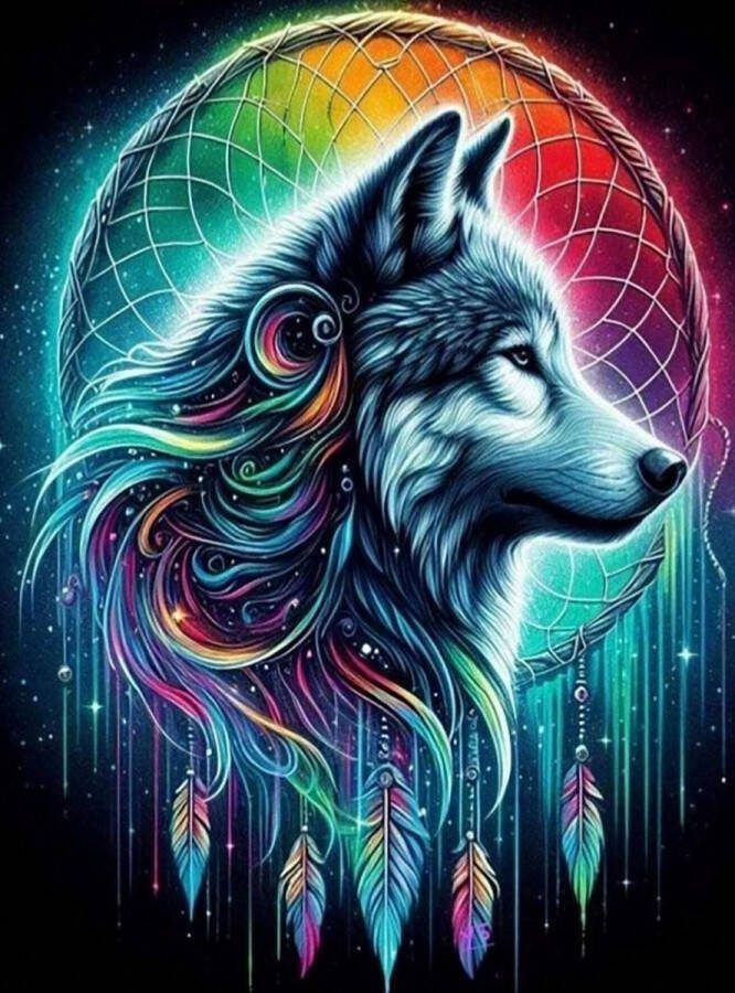 Diamond painting Wolf maan 40x50 cm hobbypakket