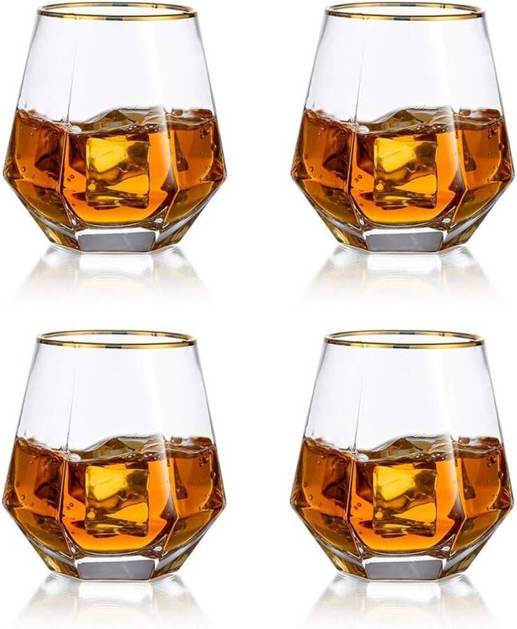 Diamond Whiskyglazen set van 4 gekanteld Scotchglas 300 ml moderne look voor mannen vrouwen papa echtgenoot vrienden glaswerk voor bourbon rum bar tumbler