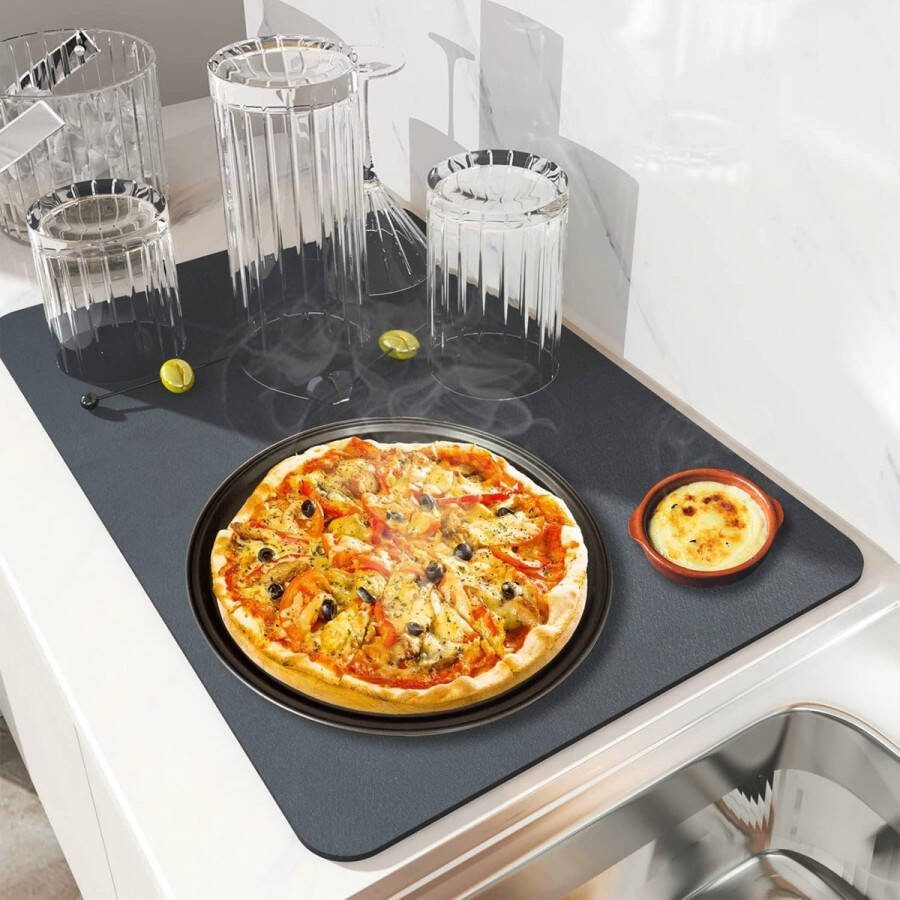 Diatom afdruipmat onderzetter hittebestendig en antislip afdruipmat voor restauranttafels in de keuken bar café (grijs 40x50 cm)