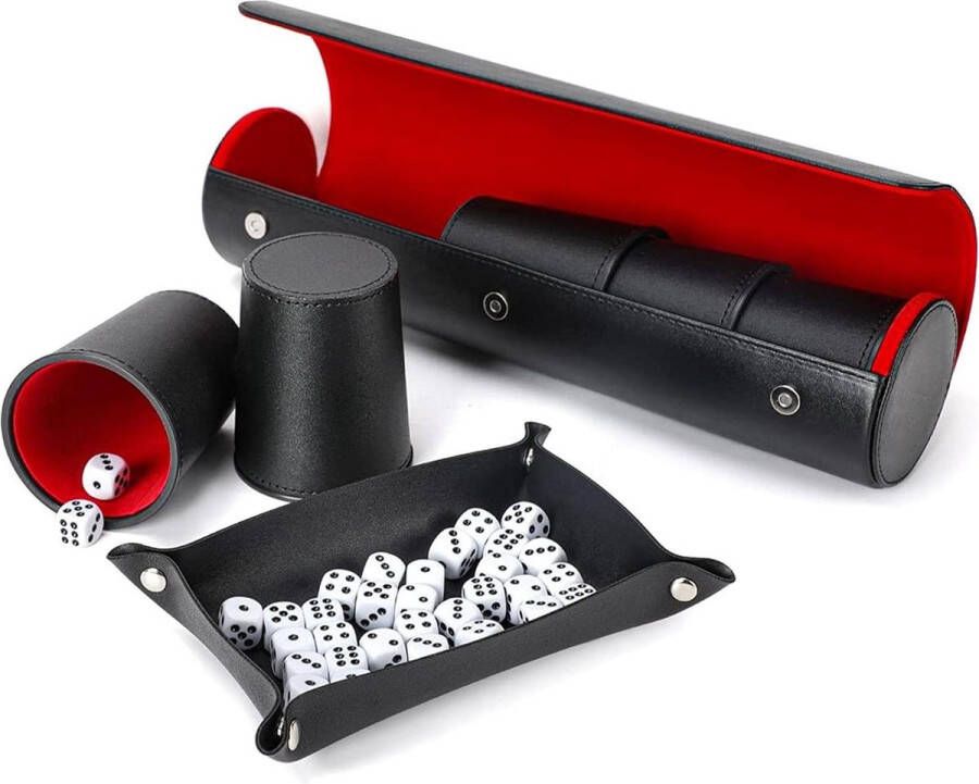 Dice Tray PU dobbelstenen set leren dobbelstenen plank stille dobbelbeker 25 dobbelstenen kunstleer magnetische afdekking feestspeelgoed opberg- transportdoos dice tray