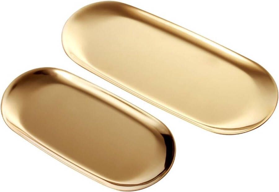 Dienblad goud serveerschaal serveerbord sieradenstandaard goud decobord voor levensmiddelen sieraden cosmetica (2 stuks medium en groot)