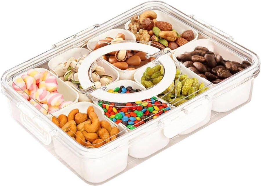 Dienblad met vakjes draagbare voedselopslagcontainer met deksel 8 verwijderbare compartimenten doorzichtige organizer voor groenten snoep fruit snacks