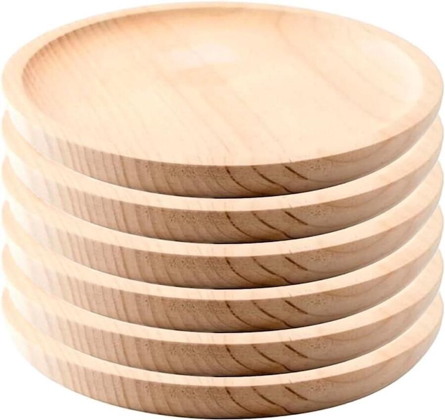 Dienblad Octopus Houten Bord Set van 6 Rond Pizzabord Ø 20 cm bamboo bord