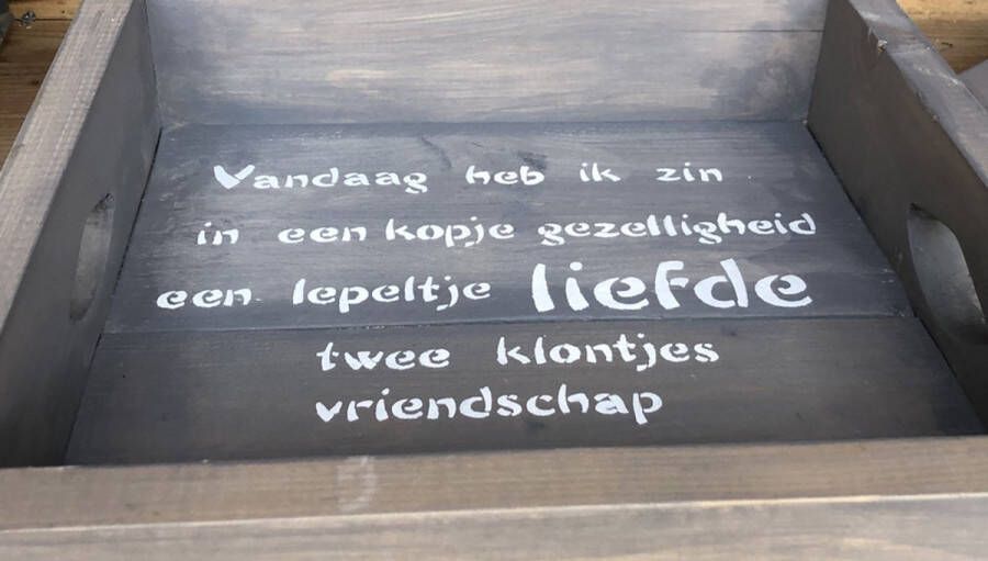 Dienblad steigerhout gegreywashed met EIGEN tekst (60x45x10)