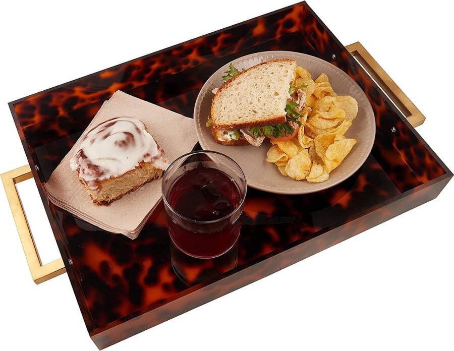 Dienblad van acryl gouden handvatten decoratief dienblad van 16 x 12 x 2 inch voor tafel eten drinken Serveerbord voor werkblad keuken badkamer feest dienblad (schildpad)