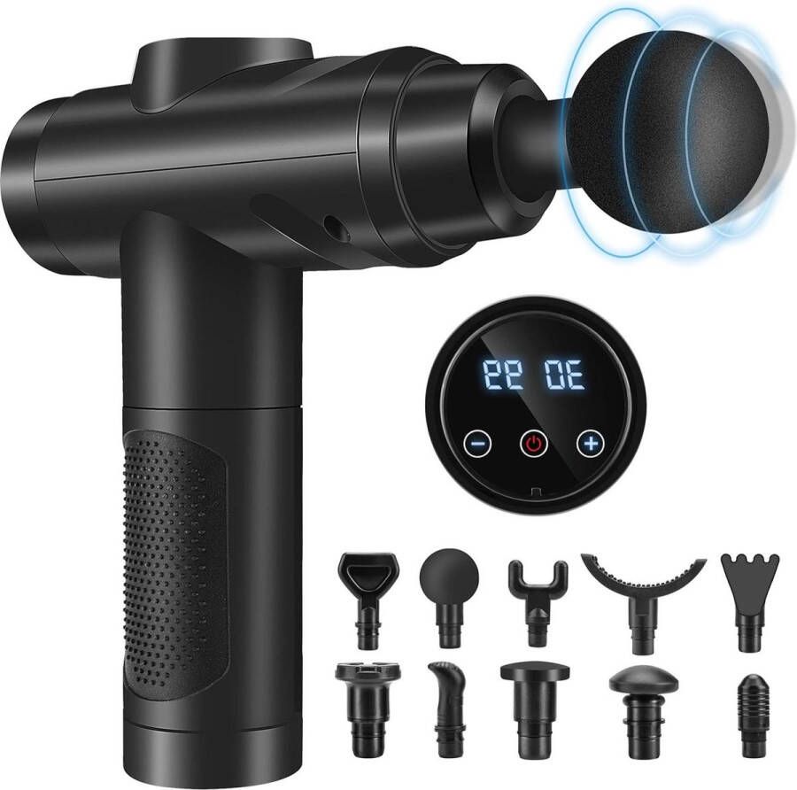 Diep weefsel spierpercussiemassageapparaat 30 snelheden stille handmassageapparaat lcd-touchscreen 10 koppen schouder lichaam rugontspanning massage matras