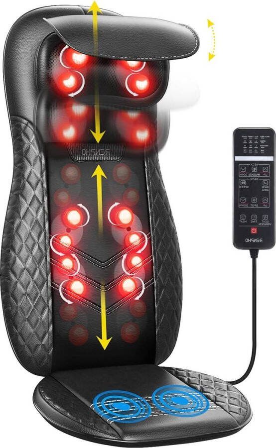 Diep weefselknedend Shiatsu massageapparaat met warmte en vibratie rugmassage kussen voor nek rug schouders hoogte verstelbaar voor thuis en op kantoor massage matras
