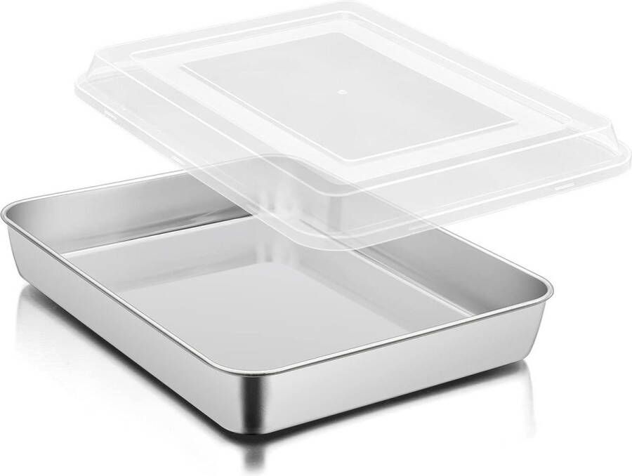 Diepe bakplaat met deksel 31 x 24 x 5 cm roestvrij staal rechthoekige ovenplaat taartplaat vetpan voor bakken & koken ideaal voor Brownie cake & Lasagna spiegelafwerking vaatwasmachinebestendig