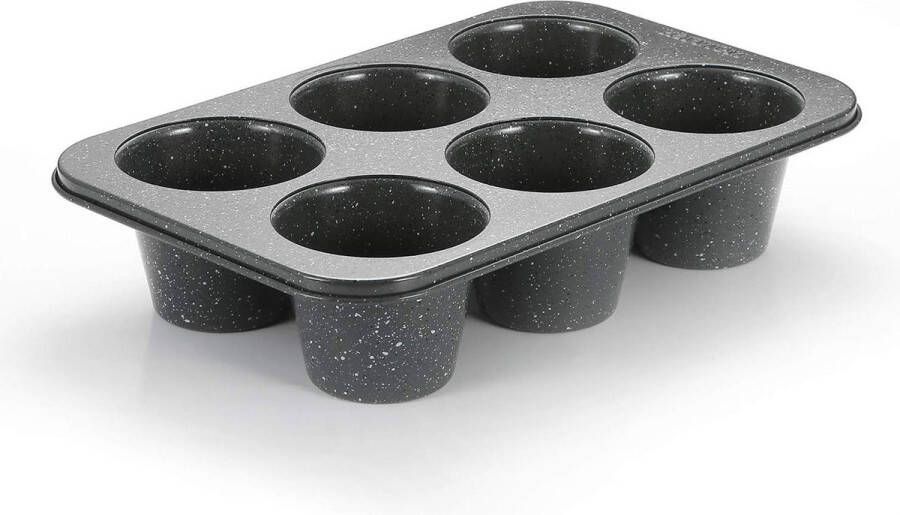 Diepe muffinvorm van koolstofstaal 6 kopjes anti-aanbaklaag grijs granieten steenoppervlak grote bakvormen Ø 76 cm