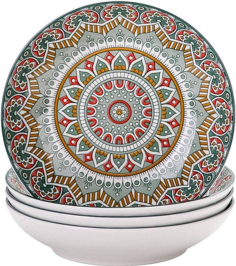 Diepe Soepborden Mandala Porselein Set van 4 Boheemse Stijl Ø 20 8 cm 700 ml