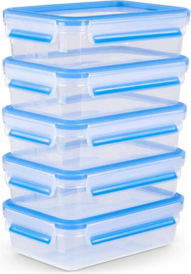 Diepvriesdozen Vershouddoos 5-delige set voorraaddozen 08 liter 100% dicht + hygiënisch verse afdichting vaatwasmachinebestendig magnetron- en vriesbestendig transparant-blauw diepvriesdozen