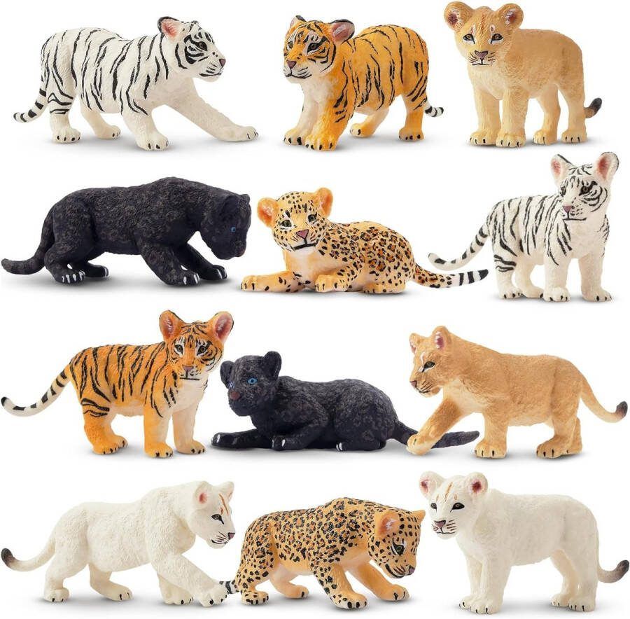 Dieren 12 stuks bosdierenfiguren set van leeuw tijger luipaard speelfiguren speelgoed kleine jungle plastic dieren mini-dierentuinen paaseieren taarttopper Kerstmis verjaardagscadeau
