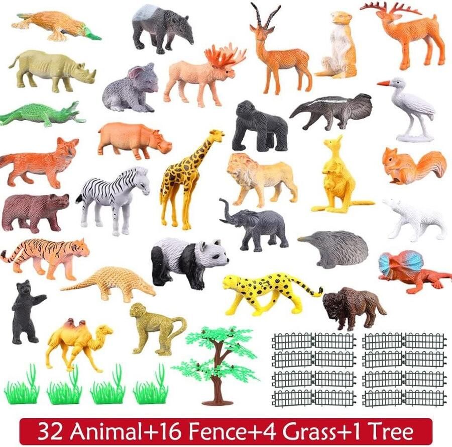 Dieren 54 stuks mini-speelgoedset van jungle-dieren dierenfiguren dierenwereld leerstoffen feestaccessoires speelgoed voor jongens en kinderen levensechte wilde dieren speelset van dieren in het bos
