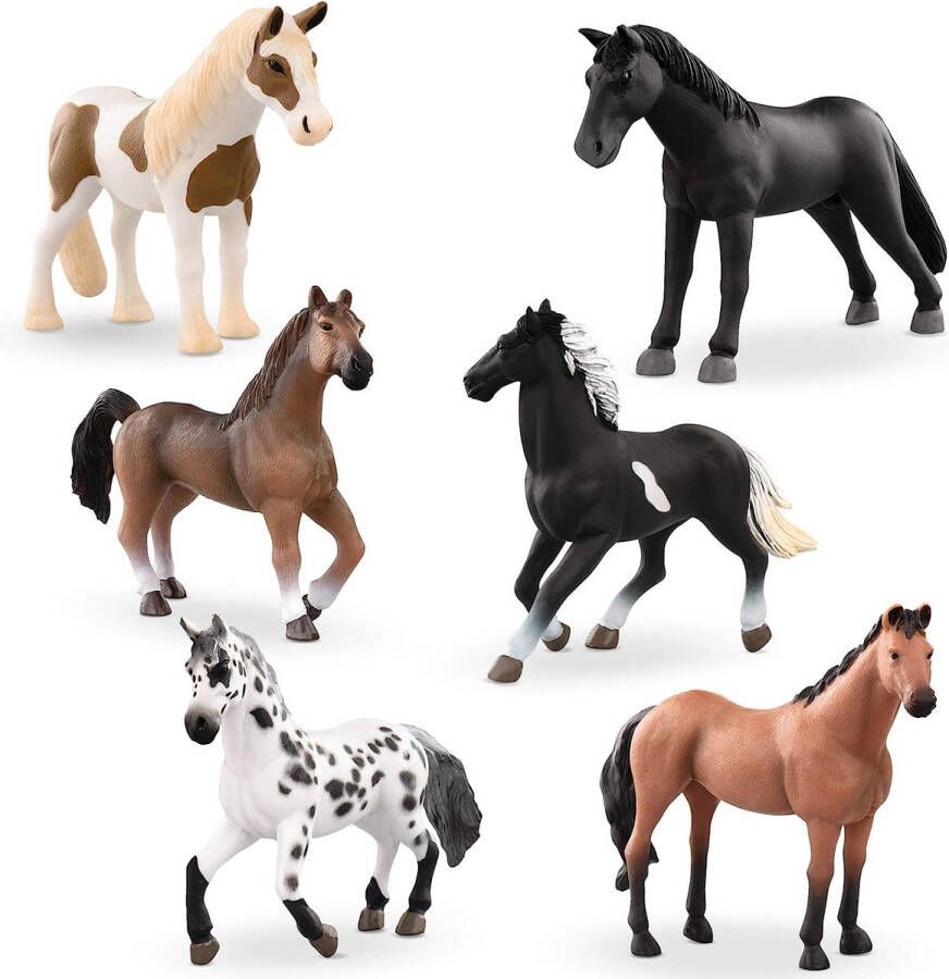 Dieren 62243450011 Set 6-delige speelset met gedetailleerde miniatuur speelgoedpaarden dieren beeldjes voor kinderen 3+