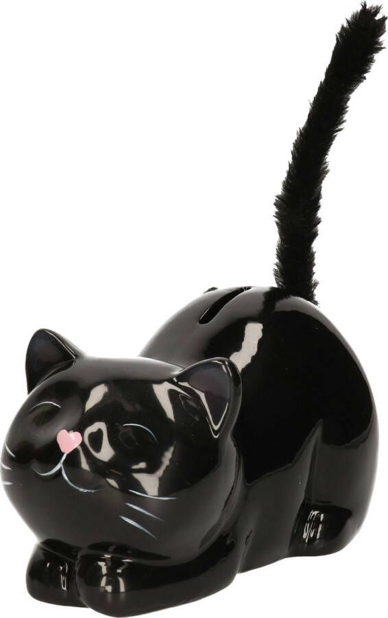 Merkloos Dieren spaarpot voor kind volwassenen katje poes Keramiek zwart 19 x 9 cm Spaarpotten
