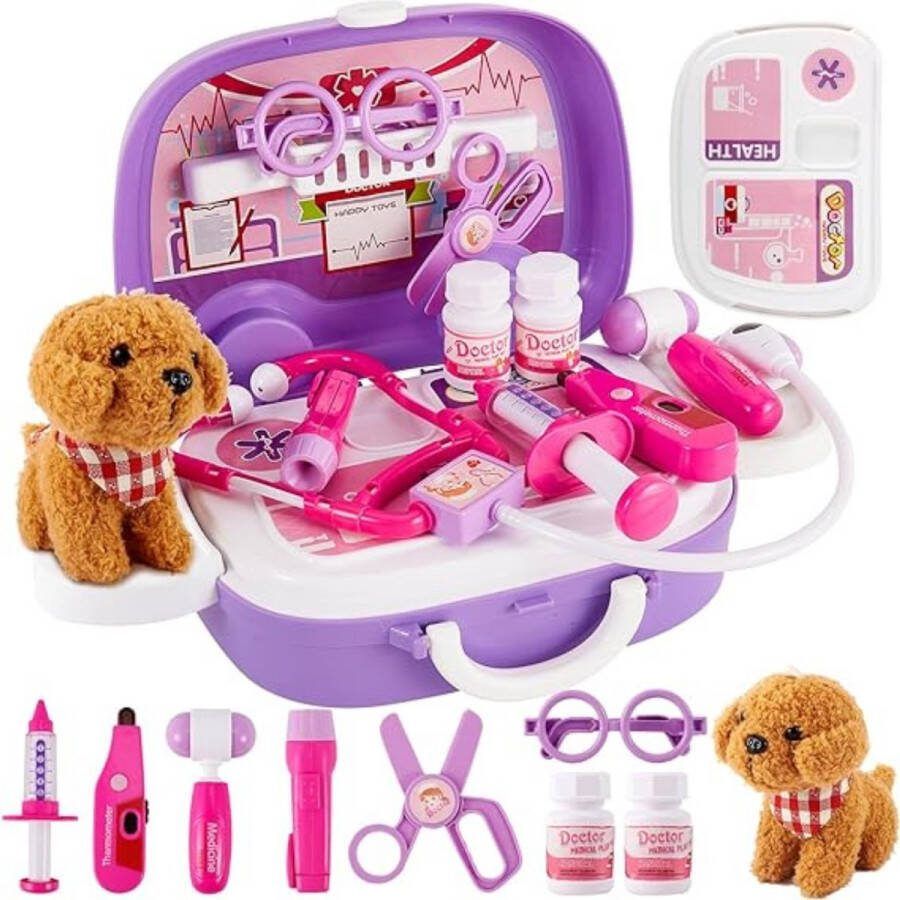 Dierenarts Speelgoed Set – Dokterset Speelgoed Met Pluche Honden Dierenarts Koffer Dierenarts Setje Kinderspeelgoed voor Jongens en Meisjes – Rollenspel Educatief Speelgoed