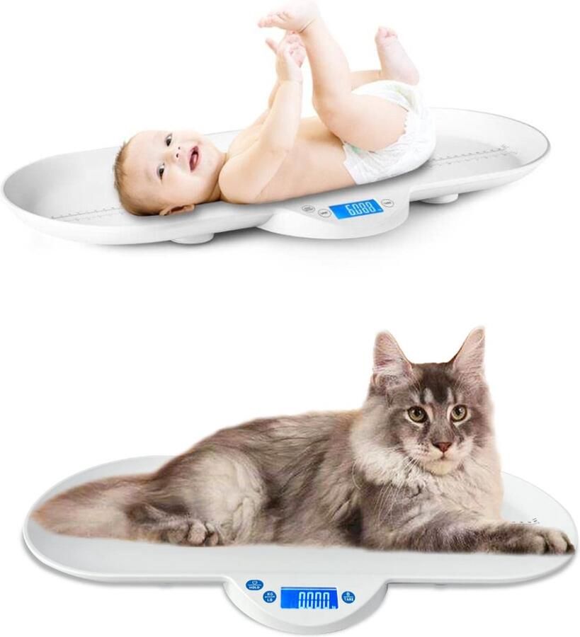 Dierenweegschaal – Hondenweegschaal – Digitale Weegschaal Met Lengte van 60 cm – Babyweegschaal Met Capaciteit tot 28 kg – Personenweegschaal Wit