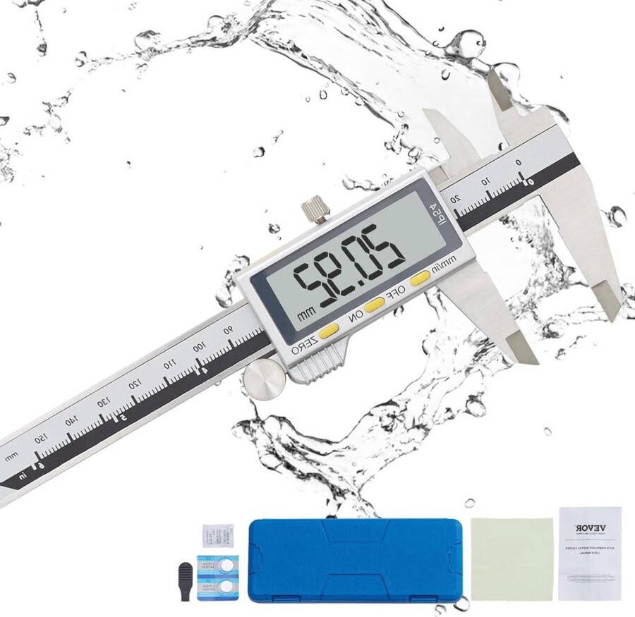 Digitaal schuifmaat meetgereedschap roestvrij staal IP54 LCD scherm automatische uitschakelfunctie 0-150mm ±0.02mm binnenste buitenste diameter diepte incrementen