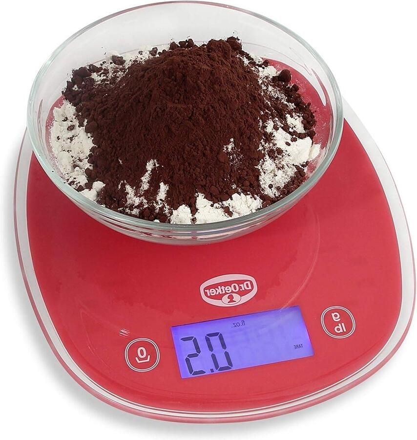 Digitale bakweegschaal 22 cm met groot display keukenweegschaal nauwkeurige stappen van 1 g rood