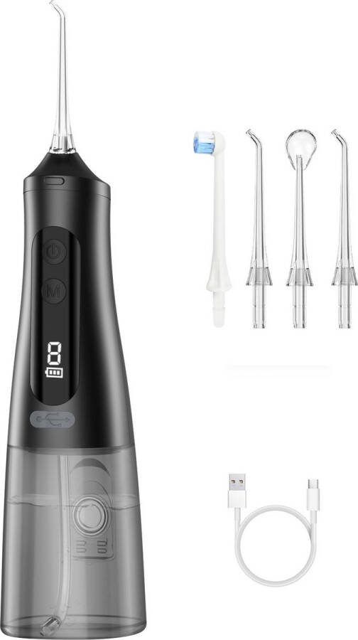 Digitale Elektrische Waterflosser Inclusief 4 Opzetstukjes Draadloze Monddouche 9 Standen Flosser Draadloos 350ml Zwart