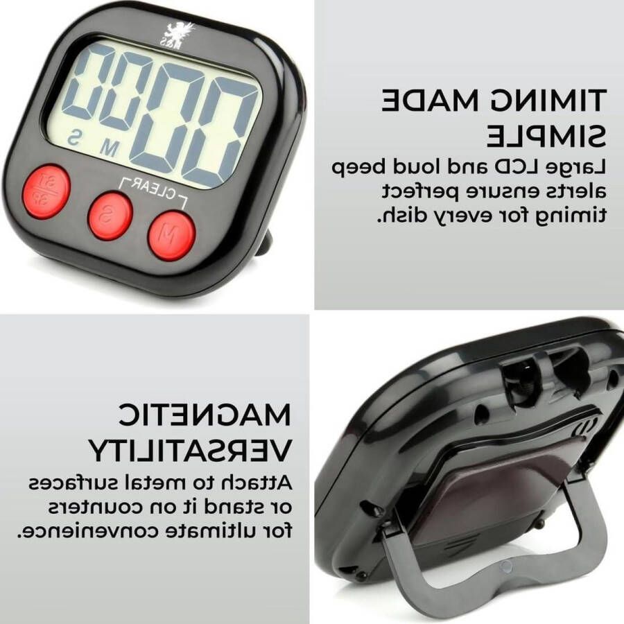 Digitale Keuken Timer Magnetische Kookwekker Countdown Groot LCD-scherm Luid Alarm Zwart kookwekker digitaal